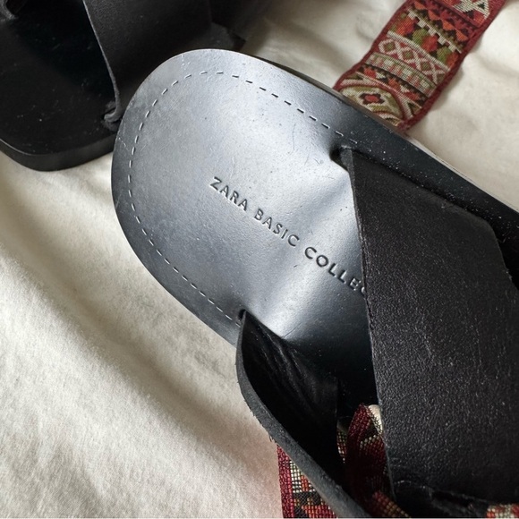 Zara BOHO Aztec ribbon wrap leather sandals - Picture 7 of 9